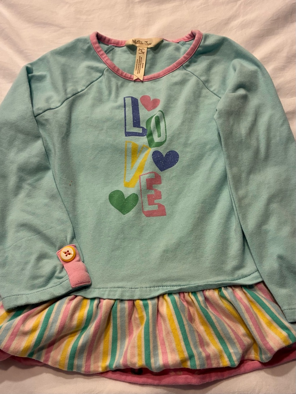 Matilda Jane Mint Teal Top with Pink Trim and Graphic Heart